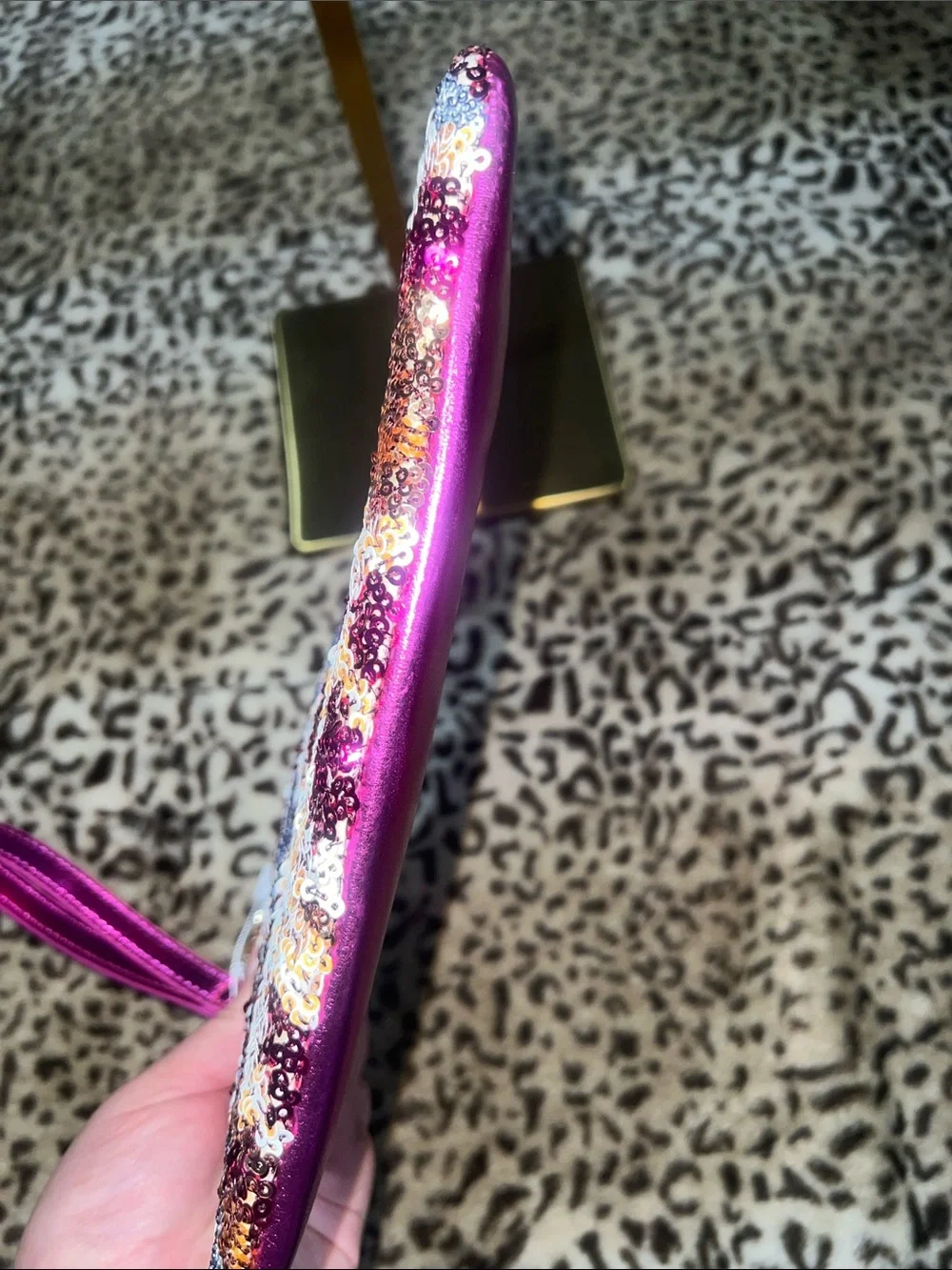 Sequin Wristlet Clutch in Pink, Gold & Silver - Picture 4 of 7